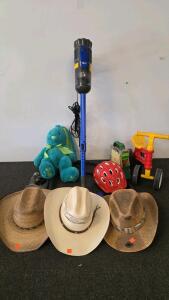 Little tykes tricycle, (3) Cowboy hats,BW W10 450W Stick Vacuum,Continental Fuel Nozzle and hose (shelf C)