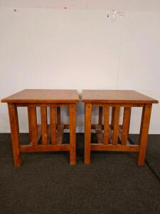 Mission Style Solid Wood End Tables Pair, 22" x 22" x 24", Brown Finish