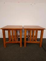 Mission Style Solid Wood End Tables Pair, 22" x 22" x 24", Brown Finish