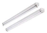 Lithonia Lighting TC 2 32 120 1/4 GEB Tandem Fluorescent Strip Light Fixture, 8 ft, 2-Lamp, T8, 120V. Clyde Beatty Jr 5'6" shortboard. Thomas Kinkaide framed artwork. - 5
