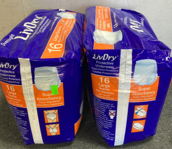 (2) Packs of Liv Dry Protective Underwear - Size: Large