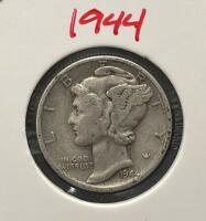(2) 1944 Mercury Dimes (Silver, Winged Liberty Head), Philadelphia Issue, Circulated, 2x2 Holder - 2