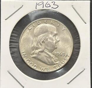 1963-D Franklin Half Dollar U.S. Coin - 90% Silver Uncertified Raw Example