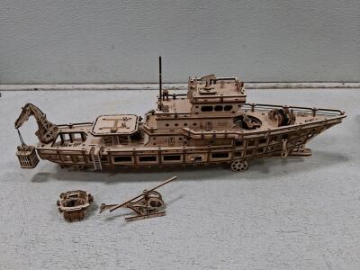 UGEARS Research Vessel Wooden Mechanical Model Ship Kit, Fully Assembled