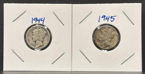 1944 & 1945 Mercury Dimes &ndash; 90% Silver, Liberty Head, Circulated, Set of 2 US Coins