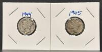 1944 & 1945 Mercury Dimes &ndash; 90% Silver, Liberty Head, Circulated, Set of 2 US Coins