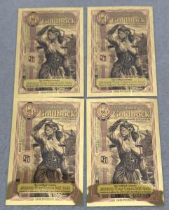 (4) 2026 1/4 Idaho Goldback Gold Notes, 1/4000th Troy Oz 24K Gold, Justitia Design, Serial AH40668