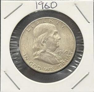 1960 Franklin Half Dollar 90% Silver 12.5g 30.6mm, Circulated, US Mint