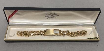 Fashion Time by Swank Women&rsquo;s Gold-Tone Chain Bracelet Watch, Analog Quartz, Boxed