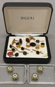 Ballou Gold-Tone Formal Tuxedo Cufflinks & Stud Set with Enamel Star Ceremonial Studs, 12pcs