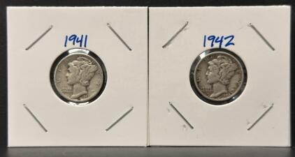1941-S & 1942-S Mercury Dimes, 90% Silver, San Francisco Mint