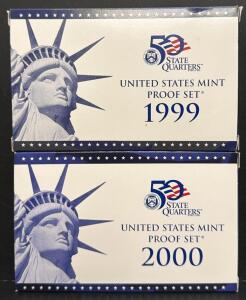(9) Coin Total 1999 & 2000 US Mint Proof Sets with State Quarters, Original Packaging, Certificates Included