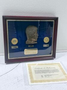 Texas Kennedy Commemorative Set: 1964 Silver Half Dollar, 24K Gold, Bronze Sculpture, #525/2000