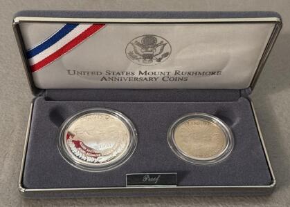 1991 Mount Rushmore 50th Anniversary Proof Set &ndash; Silver Dollar & Clad Half, US Mint COA, Box