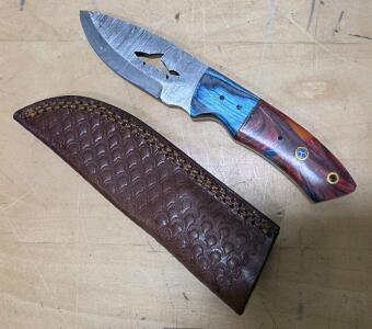 Custom Fixed-Blade Knife with Shark Cutout and Leather Sheath
