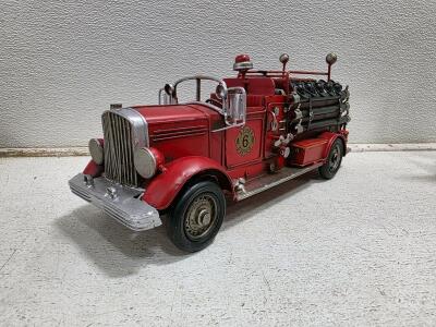 Vintage Metal Fire Truck Model with Fire Dept. "6" Decal, Ladders, and Hoses