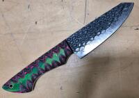 Custom Full Tang Fixed-Blade Knife, 5" Patterned Carbon Steel, Layered G10 Handle, Unique Finish