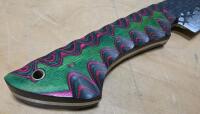 Custom Full Tang Fixed-Blade Knife, 5" Patterned Carbon Steel, Layered G10 Handle, Unique Finish - 3