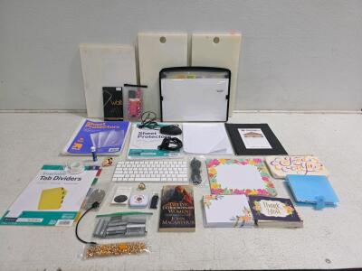 Mixed Office Supply Lot w/ Disney MagicBands, Apple Keyboard, Mouse, Stationery, 150+ Sheet Protectors