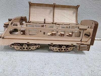 Laser-Cut Wooden Passenger Train Car Model, 14&rdquo; Lounge, Opening Roof, Detailed Interior Display