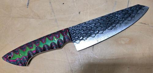 Custom Handmade Chef Knife &ndash; 6" Hammered Blade, Full Tang, Multicolor Micarta Handle