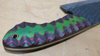 Custom Cleaver-Style Chef Knife, Forged Textured Blade, Green/Black Zigzag Resin Handle, Full Tang - 3