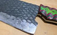 Custom Cleaver-Style Chef Knife, Forged Textured Blade, Green/Black Zigzag Resin Handle, Full Tang - 4