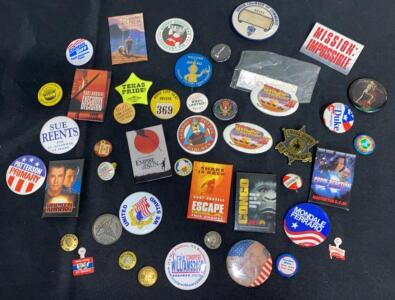 Vintage Lot Political Campaign & Movie Pinback Buttons, Goldwater Mondale Ferraro Mission Impossible