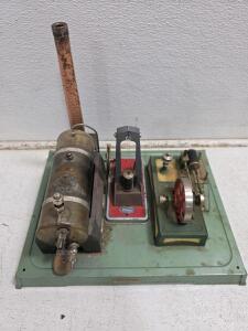 Vintage Fleischmann/Wilesco Stationary Steam Engine Model with Brass Boiler and Red Flywheel