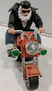 Santa Claus Biker Figurine on Motorcycle &ndash; 8" Resin Christmas Decor