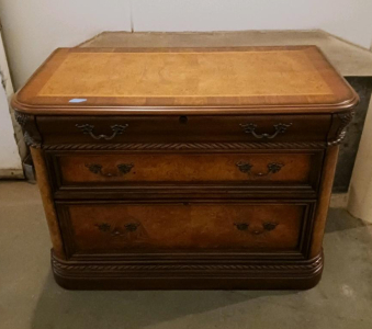 Traditional 2-Drawer Wooden Lateral File Cabinet With Brass Handles And Locking Mechanism