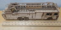 WoodTrick Rescue Firetruck 3D Wooden Model, Fully Assembled, Spring Motor, Extendable Ladder - 4