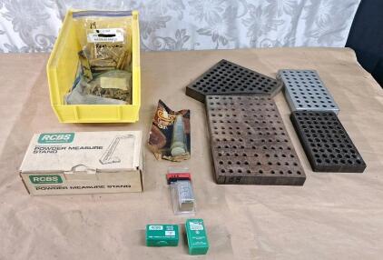 (1) RCBS Powder Measure Stand & Assorted Ammo Reloading Supplies