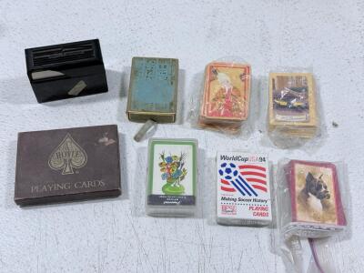 Lot of 7 Vintage Playing Card Decks &ndash; Hoyle, Bicycle WorldCup USA94, Novelty Themes, Mix of Designs