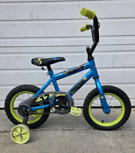 Huffy Pro Thunder 12" Kids&rsquo; Bike, Blue/Yellow, Steel Frame, Training Wheels, Coaster Brake