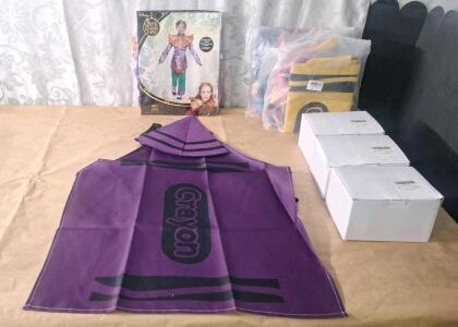 (1) Disney Alice Through The Looking Glass Child's Costume, Size L 10-12 & (2) 8-Color, 16-Piece Crayon Apron Costume Set & (3) Inflatable Witch Cat Costumes