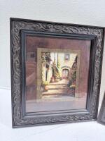 Ornate 22"x22" Framed Art Print & 22"x22" Framed Wall Mirror, Dark Brown Decorative Set - 2