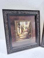 Ornate 22"x22" Framed Art Print & 22"x22" Framed Wall Mirror, Dark Brown Decorative Set - 4