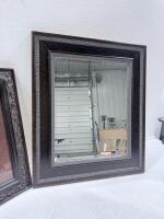 Ornate 22"x22" Framed Art Print & 22"x22" Framed Wall Mirror, Dark Brown Decorative Set - 5