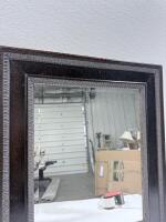 Ornate 22"x22" Framed Art Print & 22"x22" Framed Wall Mirror, Dark Brown Decorative Set - 7