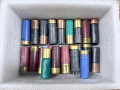 Assorted Remington Peters 12 Gauge Shotgun Shells, 16 Count, Plastic/Brass, Mixed Colors