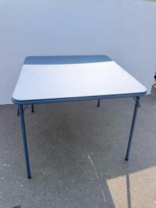 36" Square Folding Table, Light Blue Plastic Top, Steel Legs, 500 lb Capacity