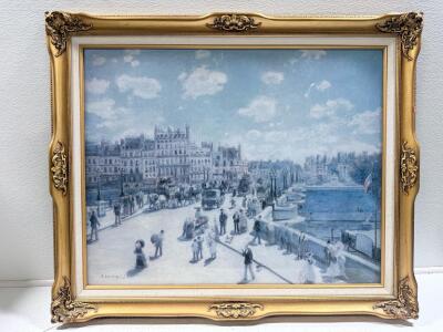 Ornate Framed Andr&eacute; Herv&eacute; Oil on Canvas Impressionist Parisian Cityscape Painting 30"x36"