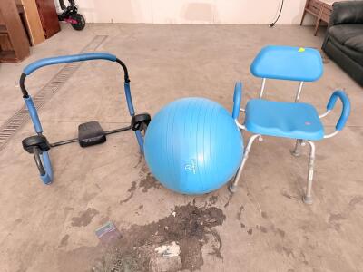 Blue Shower Chair with Arms and Backrest, Adjustable Height, 300 lbs Capacity