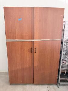 Brown 2-Door Wooden Storage Cabinet, Approx. 72"x36"x18", Black Handles