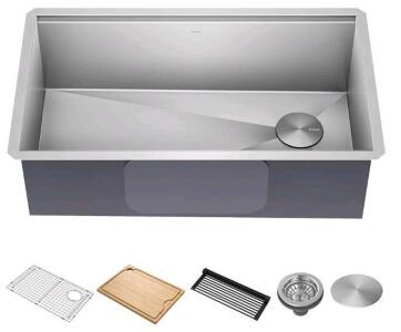 KRAUS Kore 32-Inch Undermount Workstation 16 Gauge Single Bowl Stainless Steel Kitchen Sink with Accessories, KWU110-32