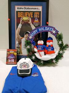 2007 Boise State Fiesta Bowl Champs Fan Set: Framed Newspaper, Nike Jacket, Hat, DVD & Wreath