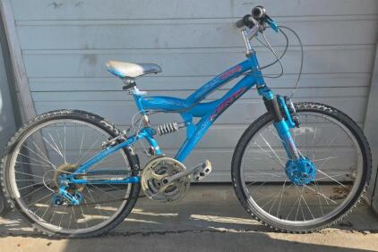 Kent Rockcandy 24" Dual Suspension 21-Speed Mountain Bike, Blue, Steel Frame, Rim Brakes