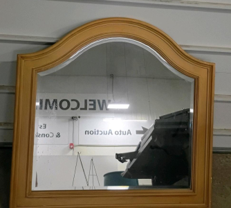 Arched Wall Mirror 44"x42", Traditional Solid Wood Frame, Golden Oak Finish