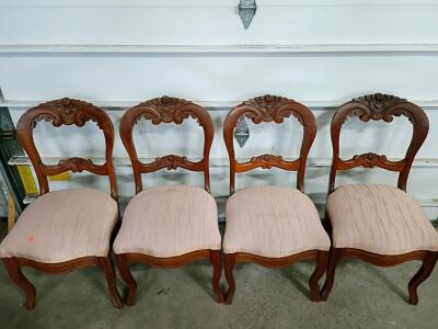 Set of Four Victorian Balloon Back Dining Chairs with Carved Details